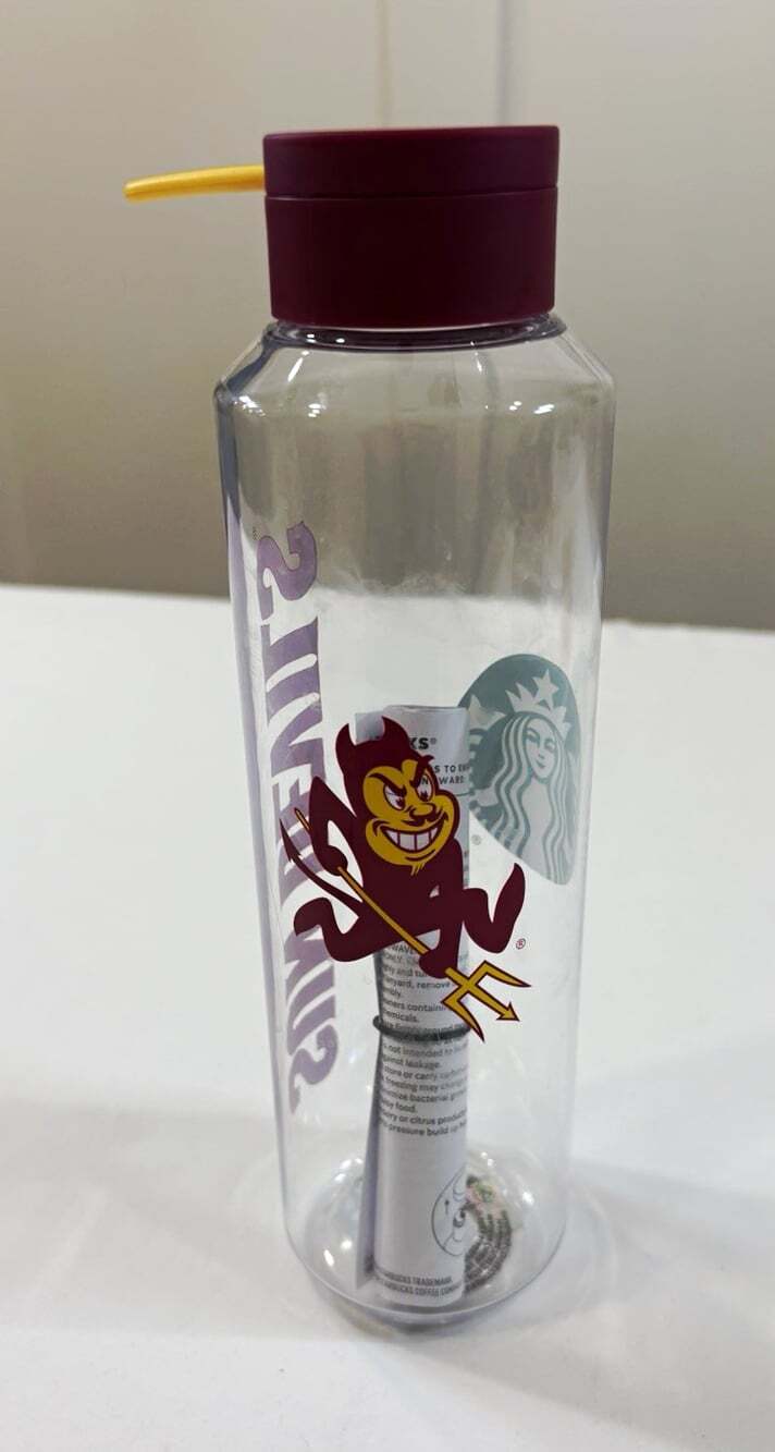 Starbucks 20 fl oz Clear Plastic Water Bottle Screw-On Lid ASU Sun Devils